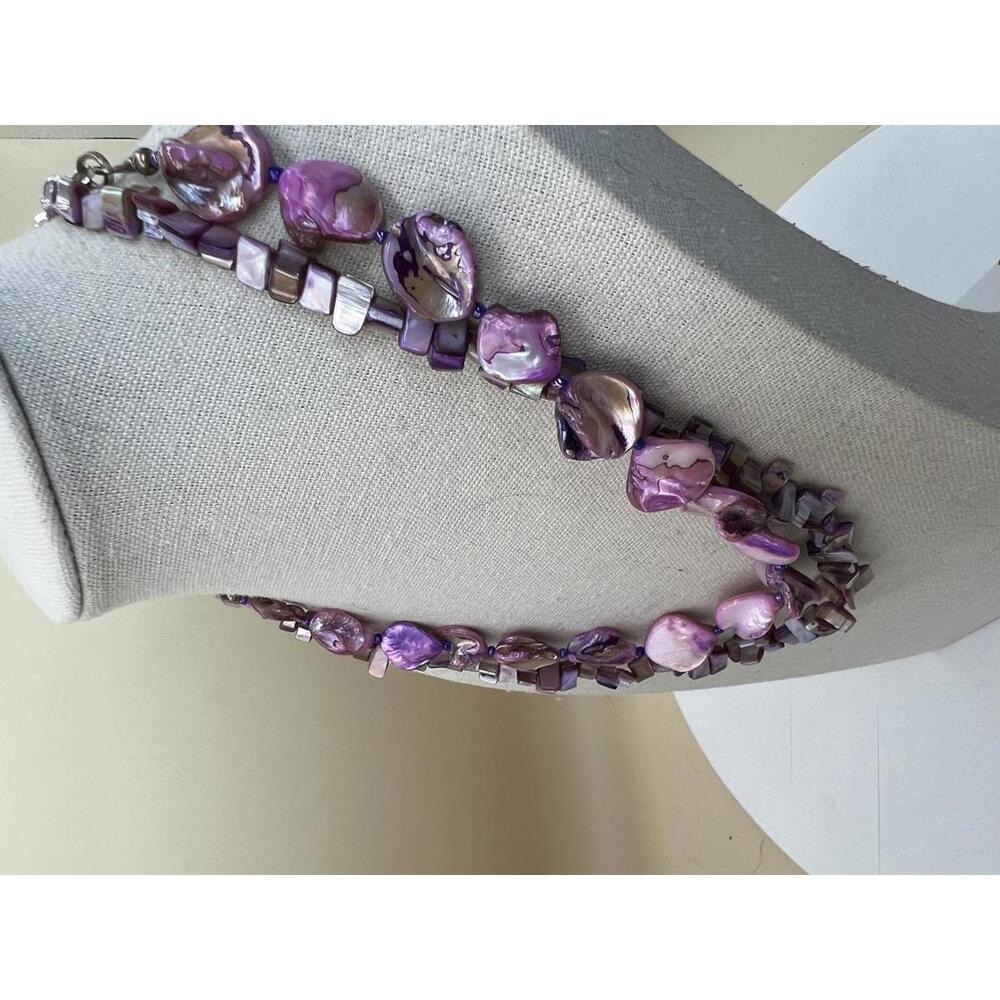 Double Strand Purple Shell Bead Necklace - Picture 3 of 10